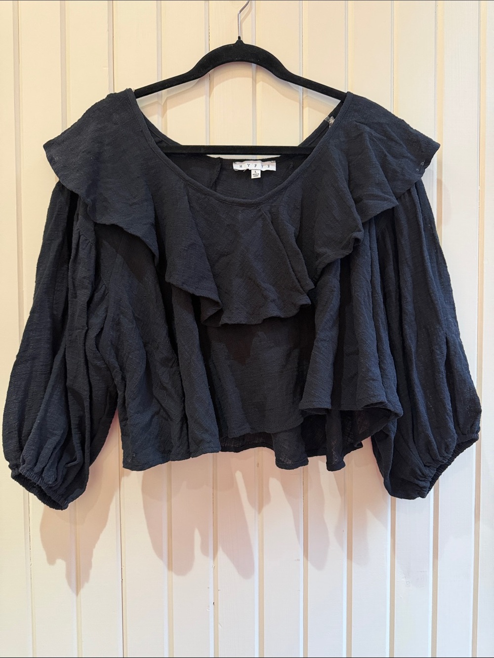 HYFVE Black Ruffled Crop Peasant Top